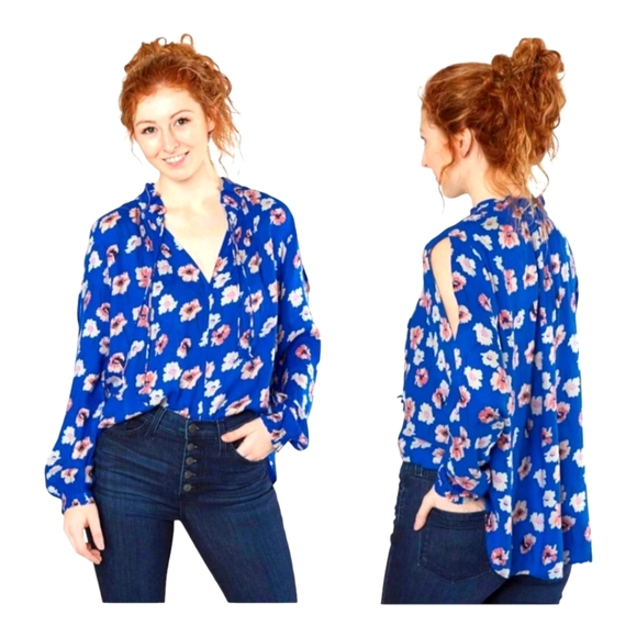 Lucky Brand bohemian-inspired flowy 100% viscose vibrant blue blouse Size 1X - Picture 1 of 14